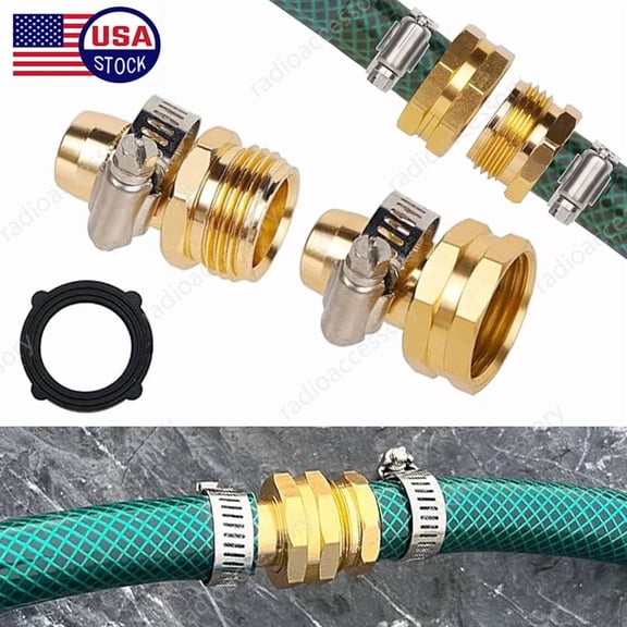PURELY- 3/4" 5/8" Garden Mender End Repair Kit Water Hose Male Female Connector W/Clamps