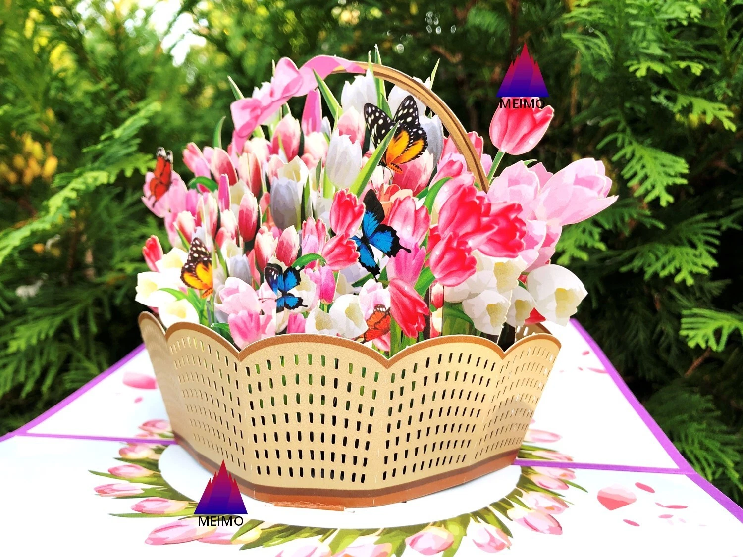 PURELY- 3D Pop Up Greeting Card Flowers Floral Tulips Nature Garden Plants Birthday Mom