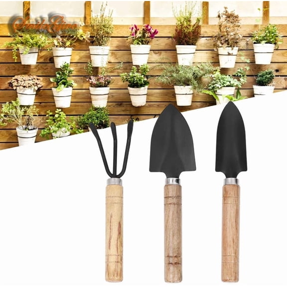 PURELY- 3Pcs Garden Tools Set Mini Trowel Rake Shovel For Small Pot Plants Home Kit