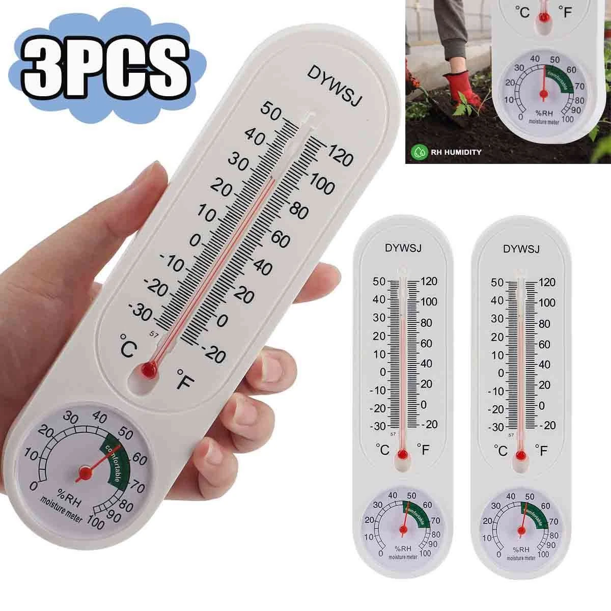 PURELY- 3Pcs Wall Thermometer Indoor Outdoor Mount Garden Greenhouse Home Humidity Meter
