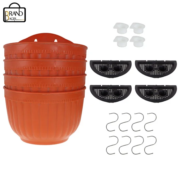 PURELY- 4 Pack Brick Red Round Plant Flower Pots Wall Hanging For Garden Decoration