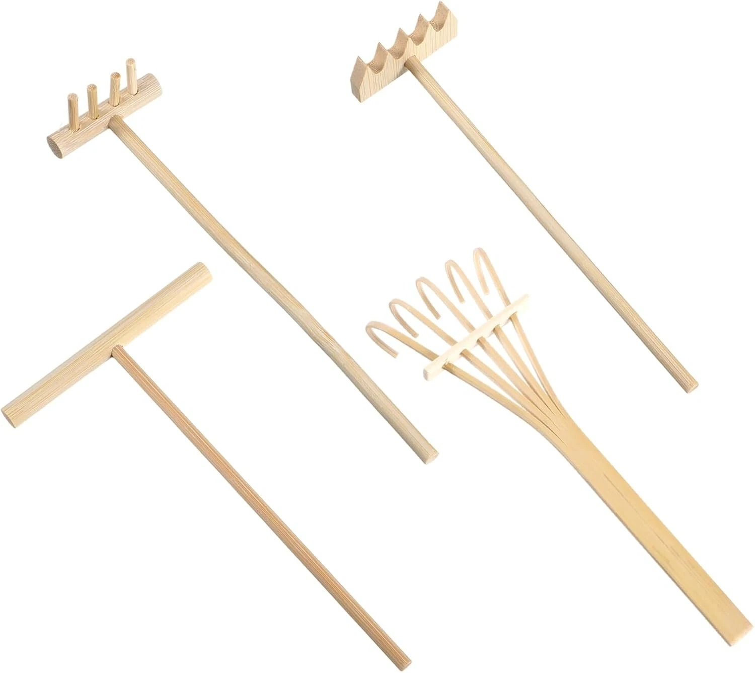 Wood Mini Rake PURELY- 4 Pack Mini Rake Bamboo Zen Garden Tools, Small Sand Rake ...