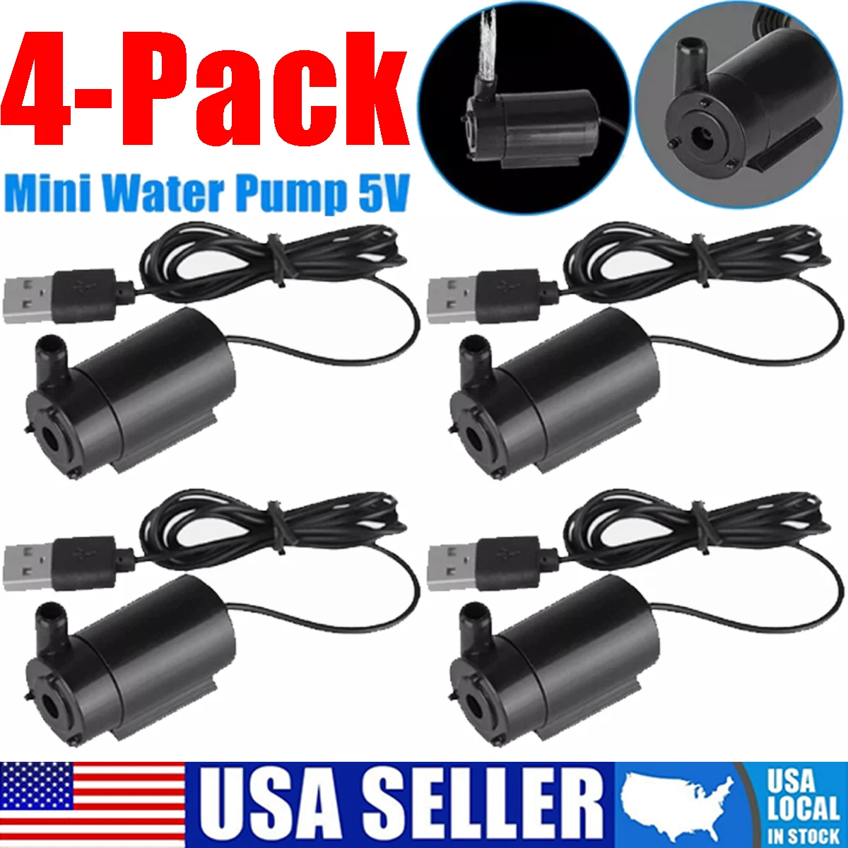 PURELY- 4 Pack Usb Mini Water Pump Submersible 5V For Garden Fountain Fish Tank Aquarium