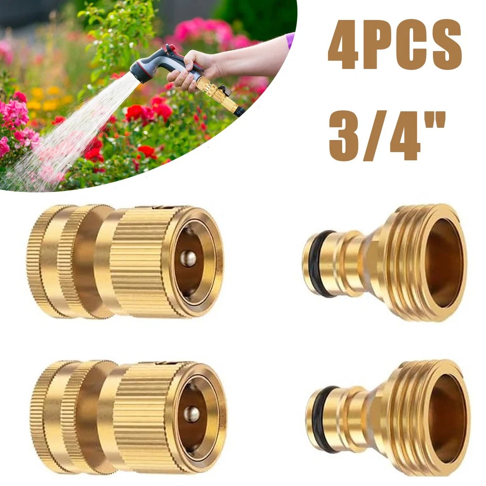 PURELY- 4Pcs 3/4" Garden Hose Quick Connect Water Solid Brass Female Male Connector Set