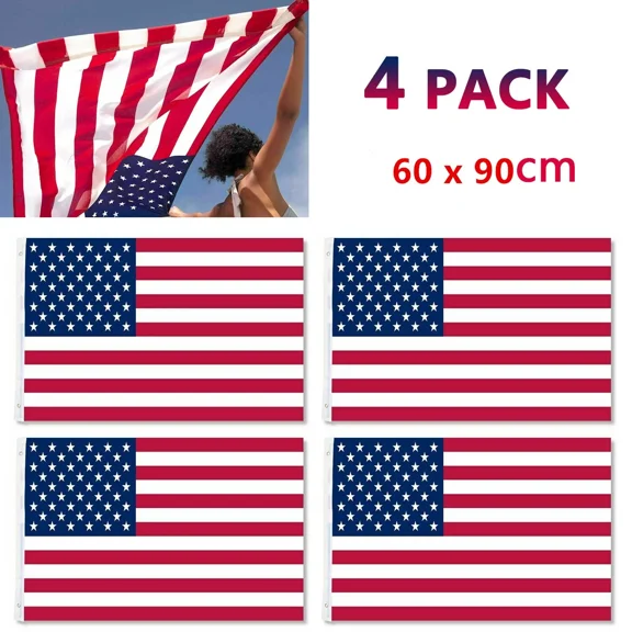 PURELY- 4Pcs American Flag Uv Resistant Polyester 2*3 Ft Home Garden Commercial Us Flag