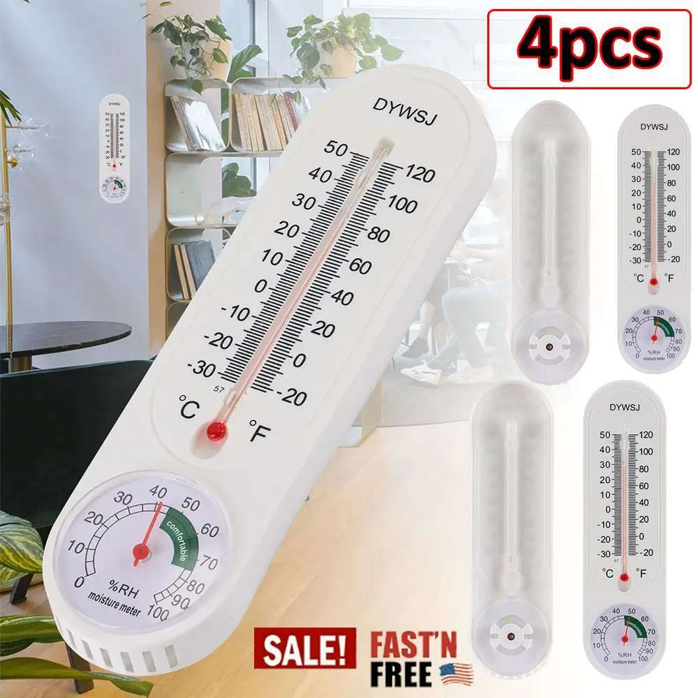 PURELY- 4Pcs Wall-Mount Thermometer Indoor Outdoor Garden Greenhouse Home Humidity Meter