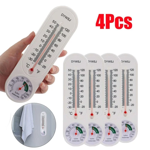 PURELY- 4Pcs Wall Thermometer Indoor Outdoor Mount Garden Greenhouse Home Humidity Meter