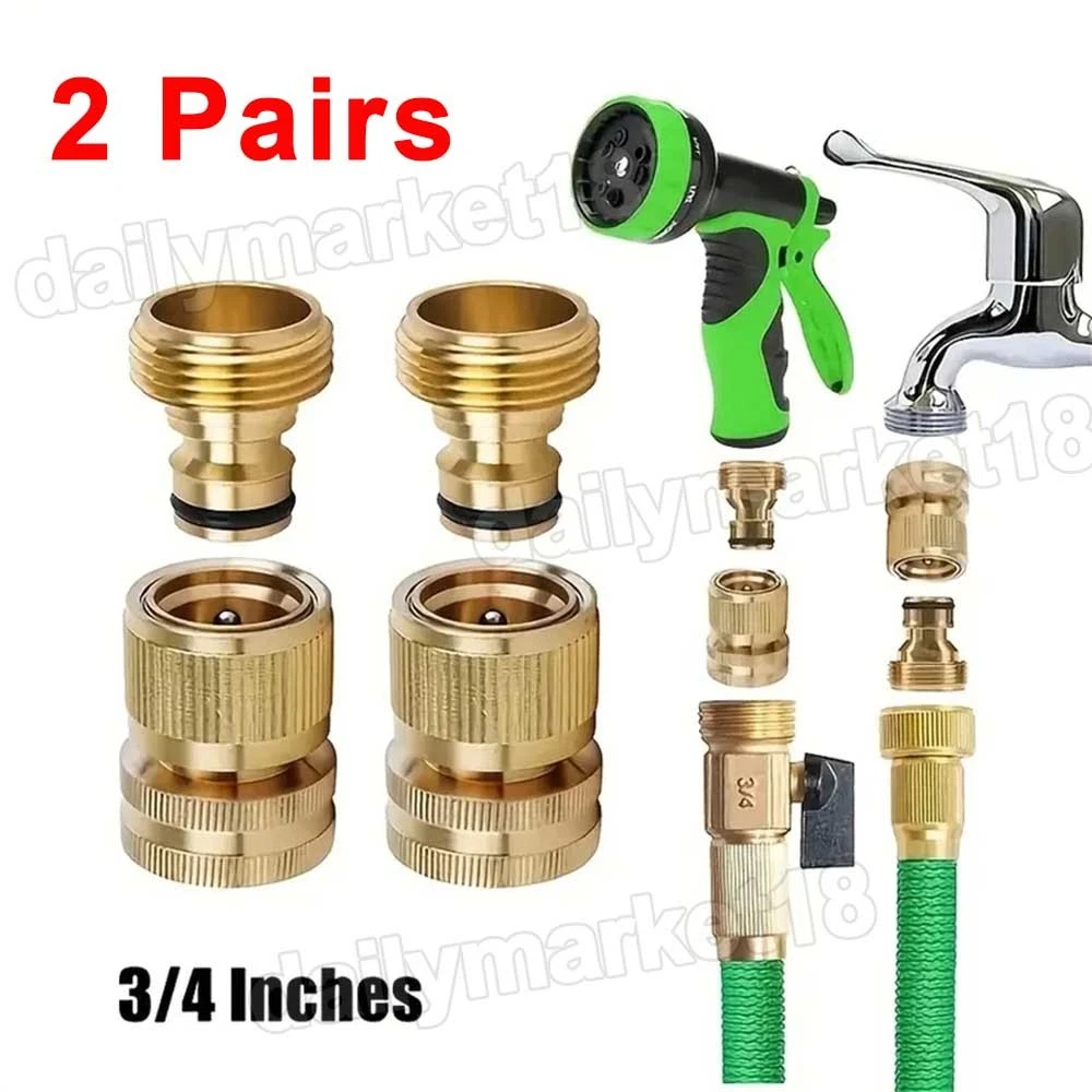 PURELY- 4X Garden Hose Quick Connect Water Hose Fitting 3/4" Brass Female Male Connector
