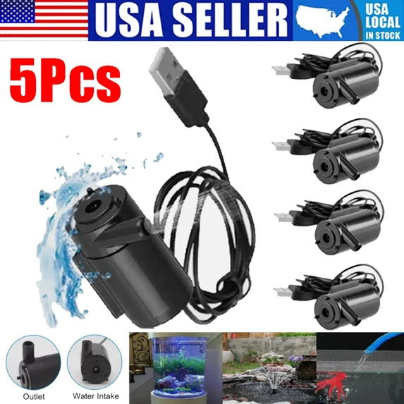 PURELY- 5 Pcs Mini Usb Water Pump 5V Submersible Mute For Fish Tank Garden Fountain Tool