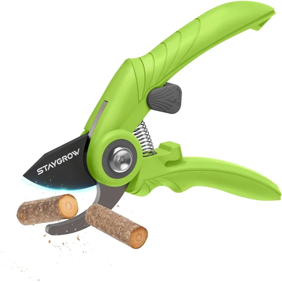 PURELY- 6.9" Garden Pruning Shears Sk5 Sharp Blade Tree Trimmer Green Comfort Handle