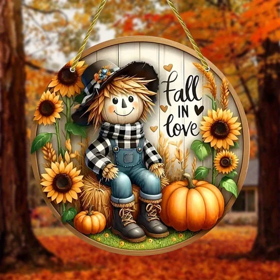 PURELY- Acrylic Fall Scarecrow Hanging Sign Sunflower Pumpkin Autumn Decor Home Garden