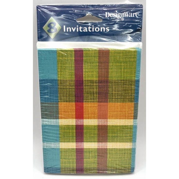 PURELY- Bermuda Plaid Floral Flower Garden Theme Party Invitations W/Envelopes