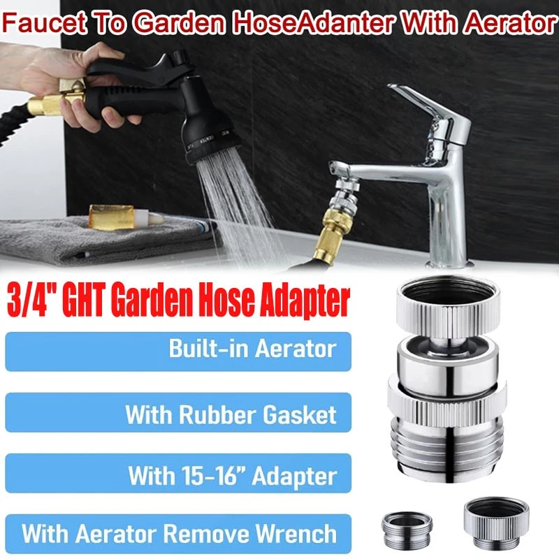 PURELY- Brass Sink Faucet 3/4" To Garden Hose Adapter Swivel Adapter + Aerator Kit