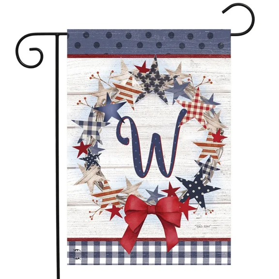 PURELY- Briarwood Lane American Wreath Monogram W Garden Flag