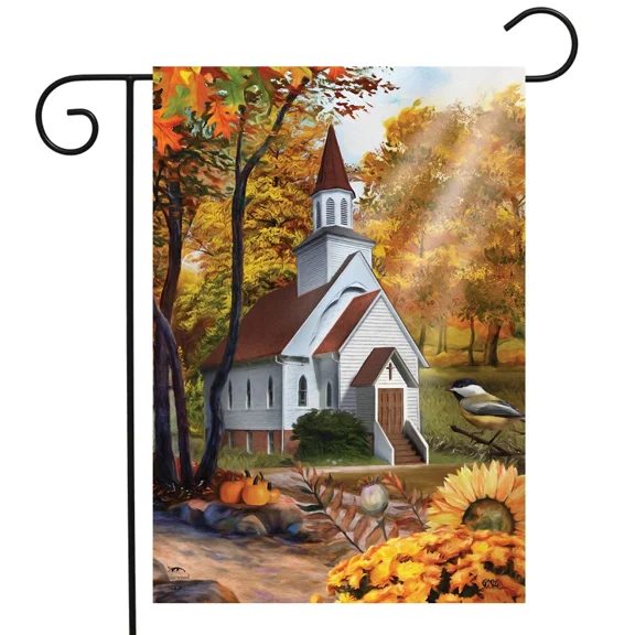 PURELY- Briarwood Lane Autumn Church Sunset Garden Flag