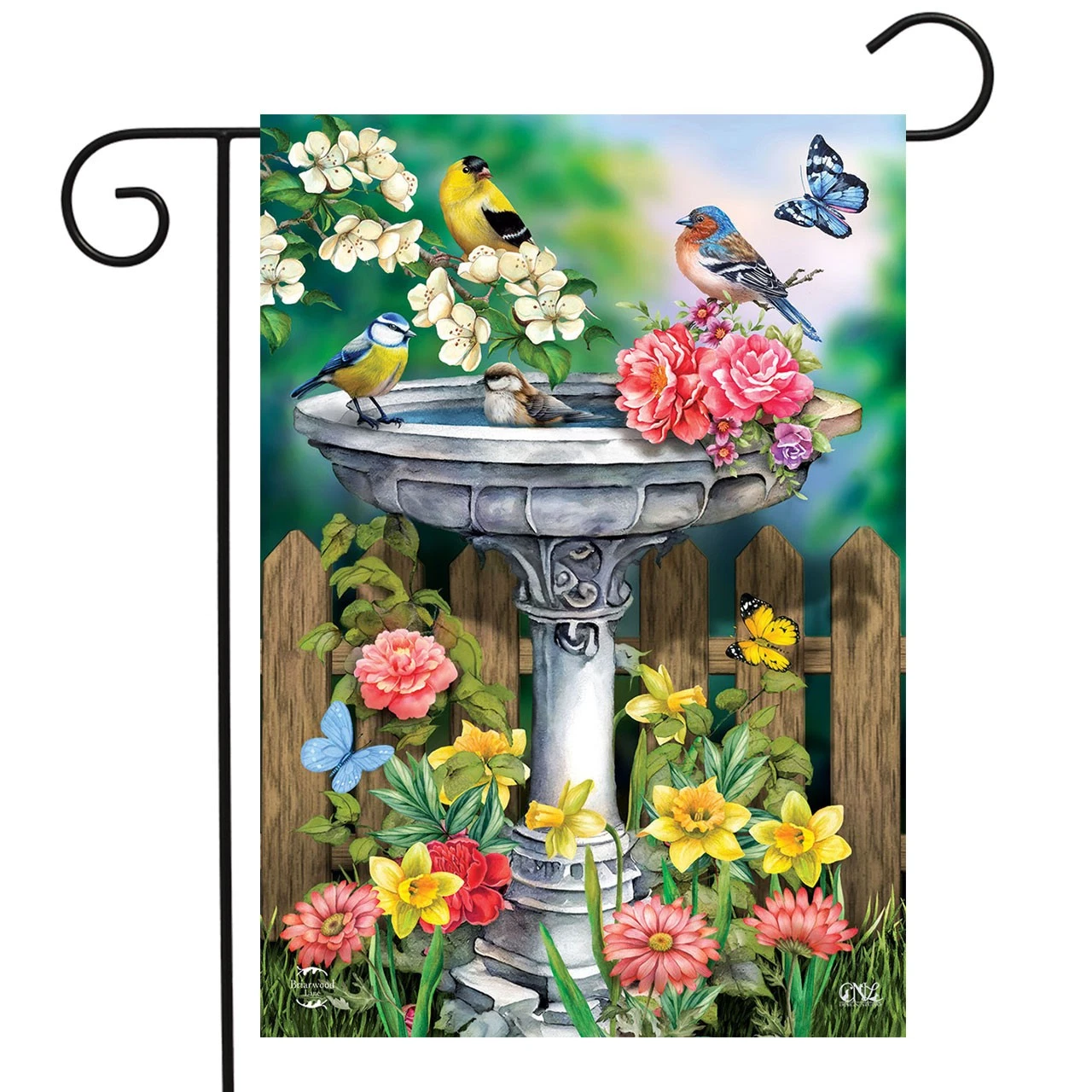 PURELY- Briarwood Lane Birdbath In Bloom Garden Flag
