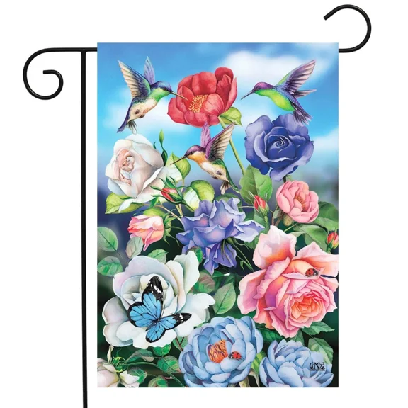 PURELY- Briarwood Lane Hummingbird And Roses Spring Garden Flag