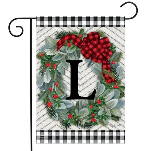 PURELY- Briarwood Lane Winter Wreath Monogram Letter L Garden Flag