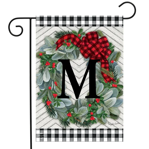 PURELY- Briarwood Lane Winter Wreath Monogram Letter M Garden Flag