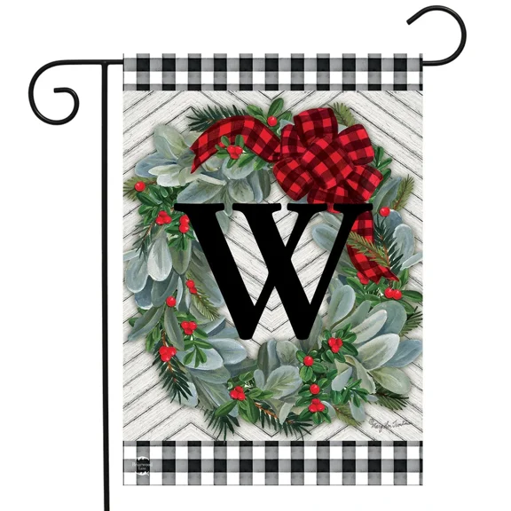 PURELY- Briarwood Lane Winter Wreath Monogram Letter W Garden Flag