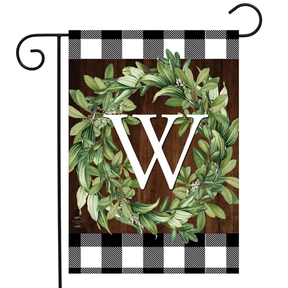 PURELY- Briarwood Lane Wreath Monogram W Garden Flag