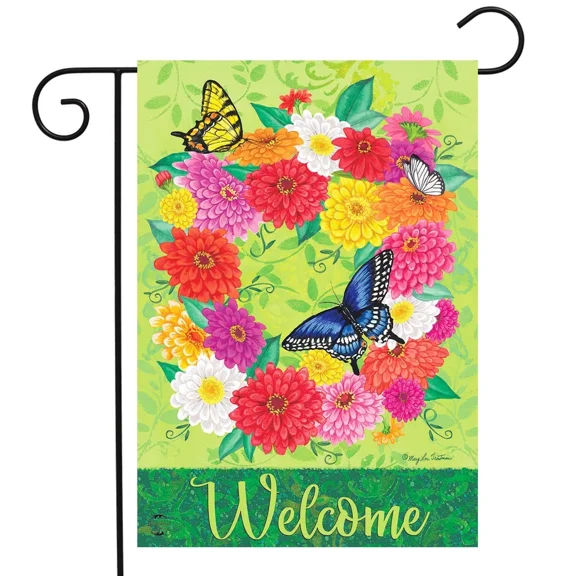 PURELY- Briarwood Lane Zinnia Wreath Spring Garden Flag