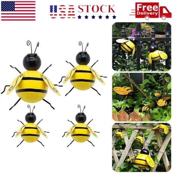 PURELY- Decorative Metal Bumble Bee Garden Accents - Lawn Ornaments - Set Of 4