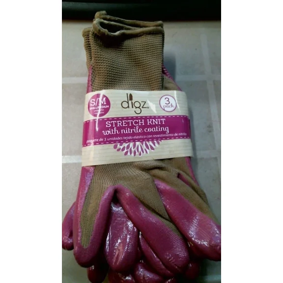 PURELY- Digz 73351 Stretch Knit Garden Gloves With Nitrile Coating, 3Pk, Size S/M, Fs