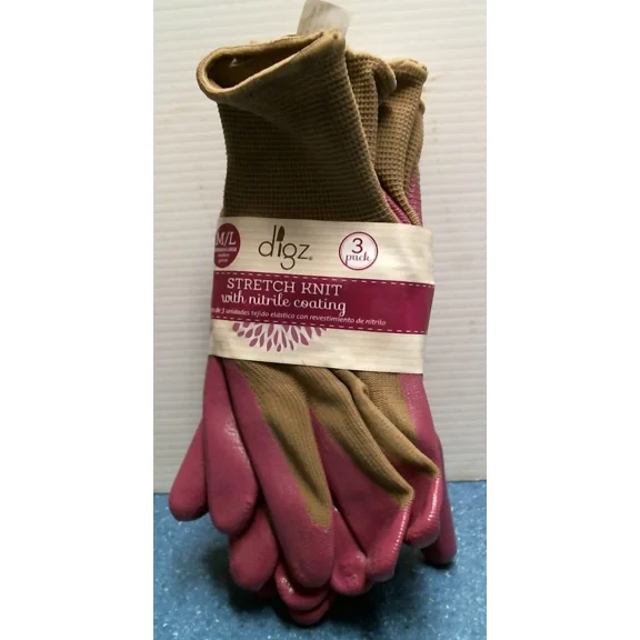 PURELY- Digz Stretch Knit Garden Gloves With Nitrile Coating, 3Pk, Size M/L (73353) Fs