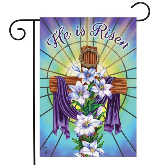 PURELY- Easter Cross Religious Garden Flag Holiday Lilies 12.5" X 18" Briarwood Lane