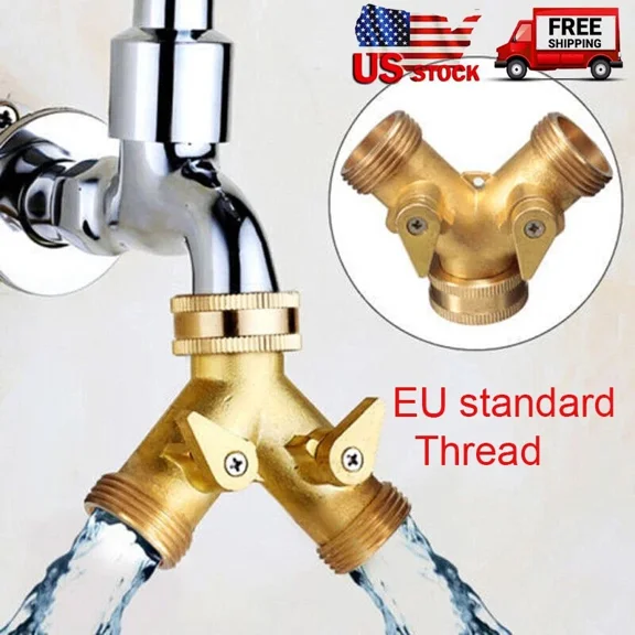 PURELY- Eu Thread 3/4" Brass Double Two Way Tap Connector Garden Hose Splitter Valve New