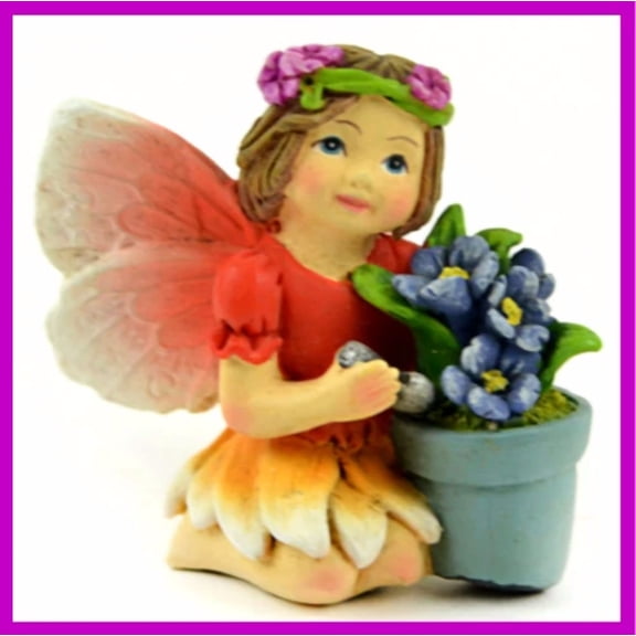 PURELY- Fairy Garden Fun Easter Spring With Potted Violet Flowers Miniature Figurine