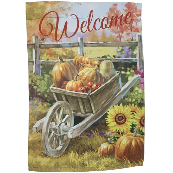 PURELY- Fall Harvest Welcome Garden Flag  12" X 18", Double Sided, Thanksgiving, Autumn