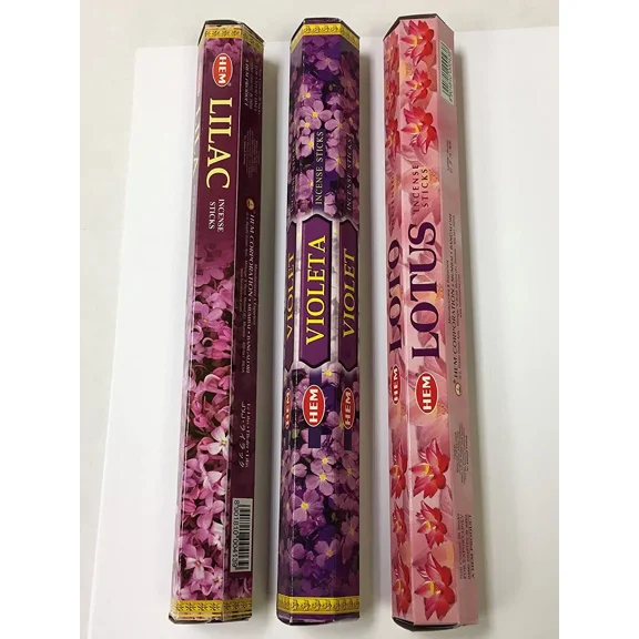PURELY- Flower Garden Lilac Lotus Violet 60 Hem Incense Sticks 3 Scent Sampler Gift Set