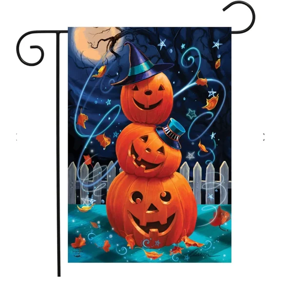 PURELY- Fm144 Pumpkin Stack Halloween 12"X18" Garden Flag Banner