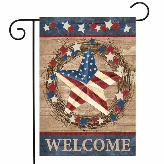 PURELY- Fm92 American Welcome Barnstar Patriotic Primitive 12"X18" Garden Flag Banner