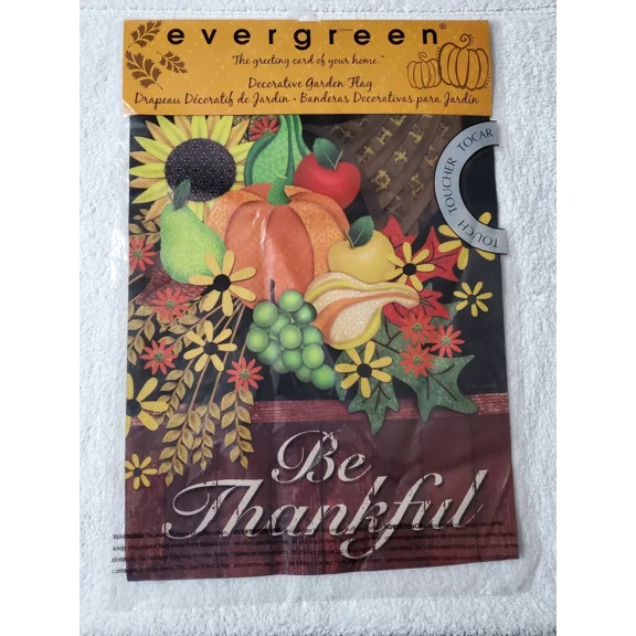 PURELY- Garden Flag Evergreen Satin - "Be Thankful" 12.5 X 18 Inches