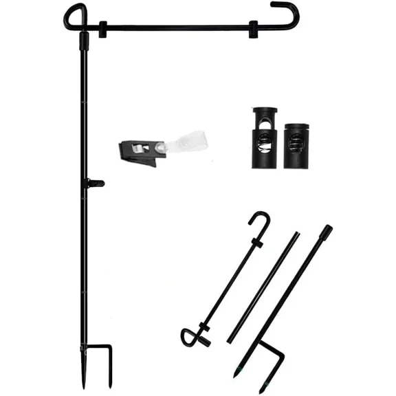 PURELY- Garden Flag Stand Banner Flagpole, Holds Flags Up To 12.5" In Width