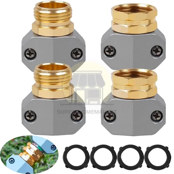 PURELY- Garden Hose Repair Kit, 2 Sets Aluminum Alloy Garden Hose End Mender W/4 Washers