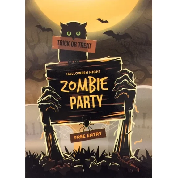 PURELY- Halloween Zombie Party Glow-In-Dark 12X 18" Garden Flag Trick Or Treat Sign