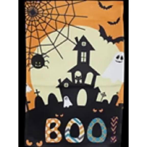PURELY- Happy Halloween Ghost Boo Bats Castle 12X18In Garden Flag Yard Home Decor Flag