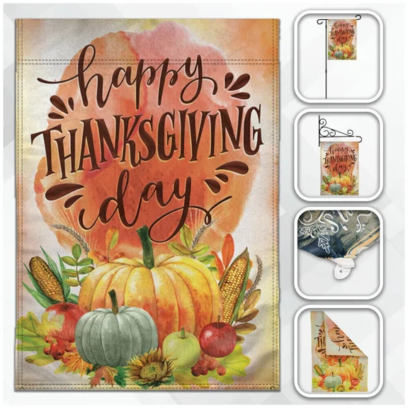 PURELY- Happy Thanksgiving Garden Flag 12X18In Seasonal Garden Flag Pumpkins Fall Autumn