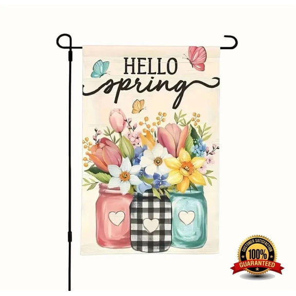 PURELY- Hello Spring Garden Flag, Spring Season, Flowers, Double Sided 12X18"
