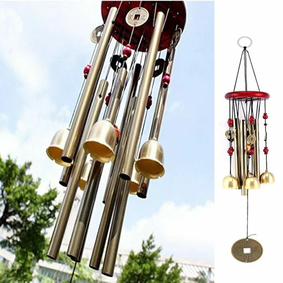 PURELY- Large Wind Chimes 4 Tube 5 Bells Copper Church Bell Outdoor Garden Decor