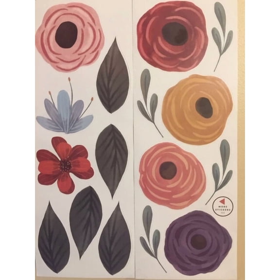 PURELY- Modern Flowers Wall Stickers 7 Big Blooms Decals Garden Decor 16Pcs Total