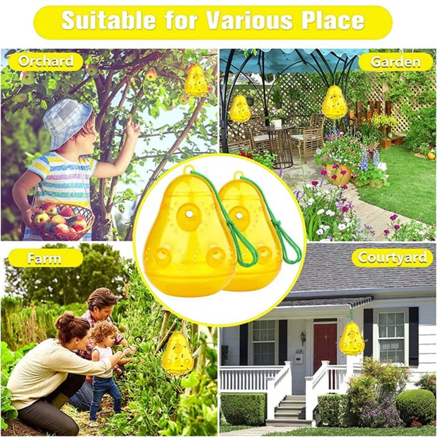 PURELY- Pear Shape Bee Trap - Backyard, Orchard & Garden Bee Reduction Device