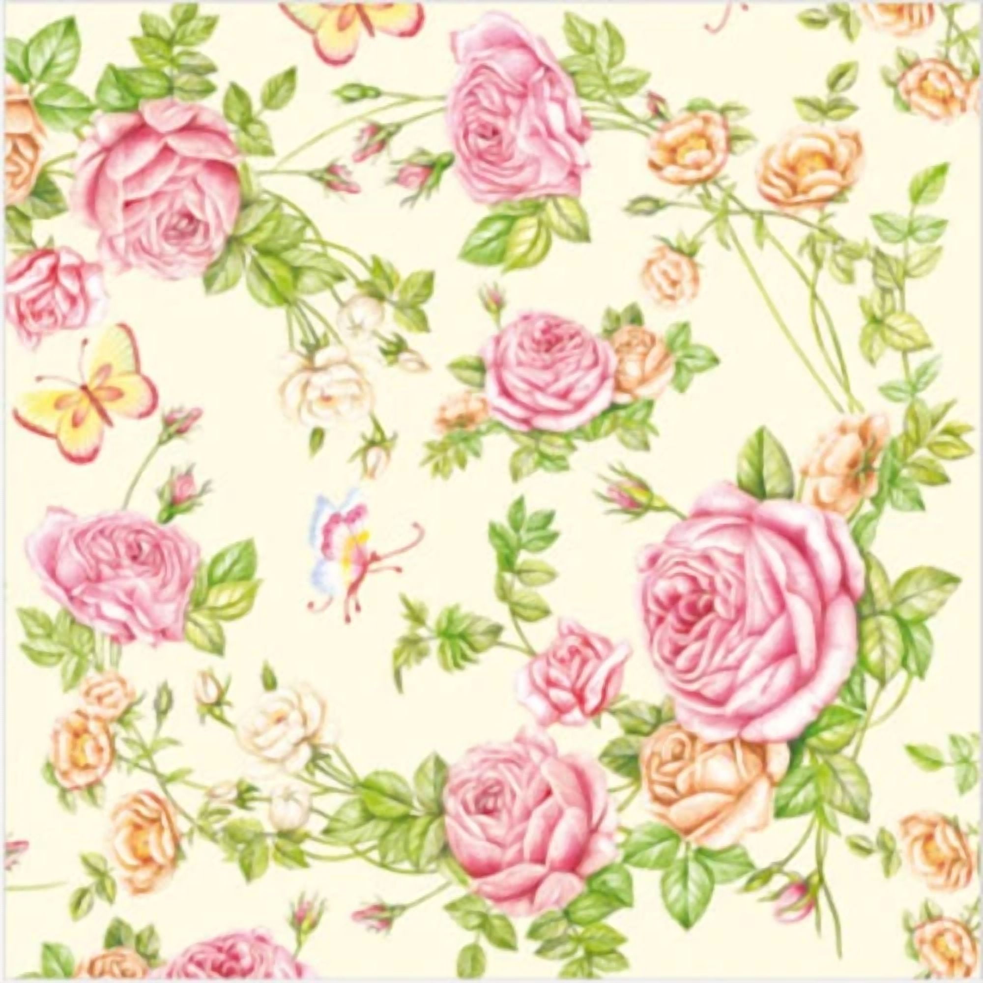 PURELY- Pink Roses Garden Butterfly Cocktail Napkins 40Pcs 10"X10" Decoupage Craft Paper