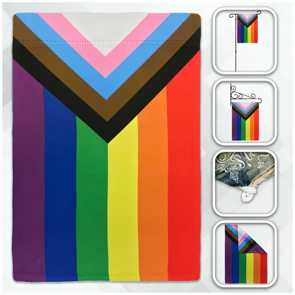 PURELY- Progress Rainbow Garden Flag 12X18In Progress Pride Garden Flag Lgbt Lgbtqia