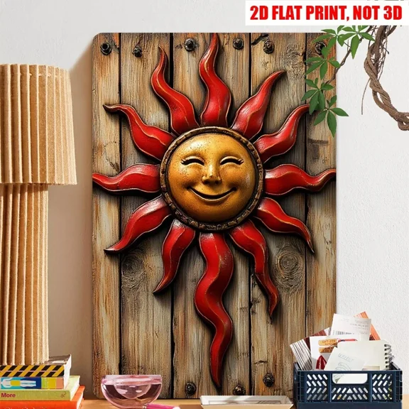 PURELY- Retro Sun Metal Sign Wall Plaque Smiling Sun Indoor/Outdoor Decor Cafes Gardens