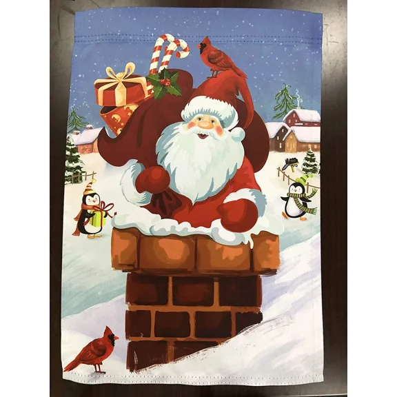 PURELY- Santa Claus Christmas Garden Flag - 12" X 18", Double Sided, Blue, White And Red